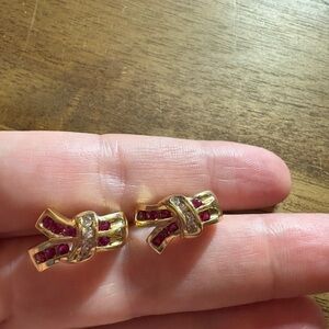 14k  Gold Ruby and Diamond Post Earrings